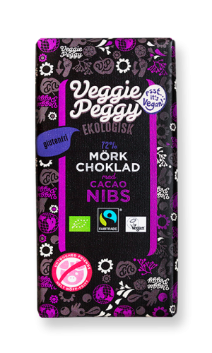 Veggie Peggy mork vegansk laktosfri choklad cacao nibs